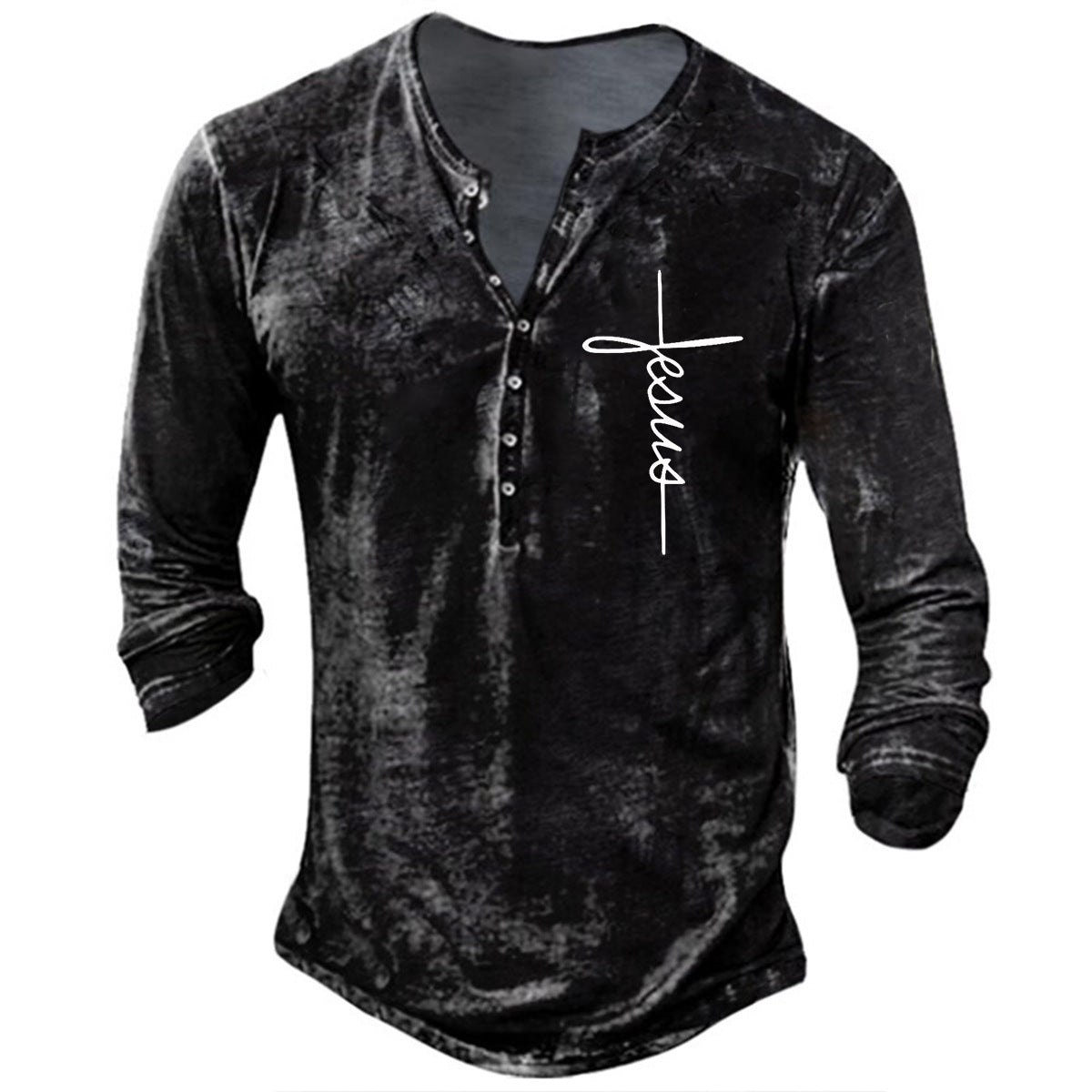 T-shirt Henley à manches longues pour homme avec imprimé graphique créatif Mountain-Feldt