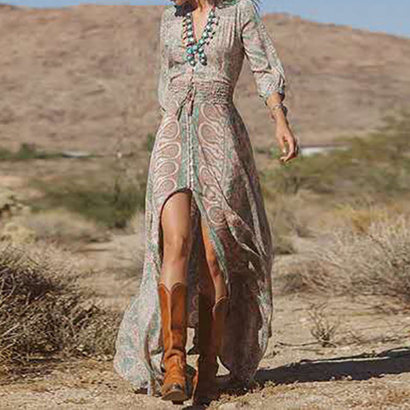 Robe longue fleurie à col en V pour femme par berg-feldt
