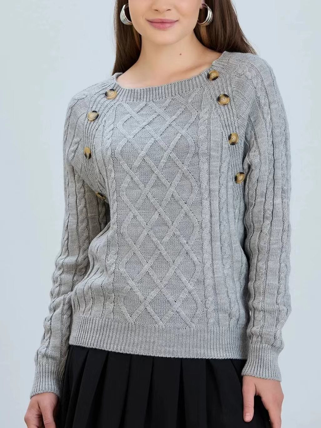 Pull en maille jacquard motif losanges et boutons décoratifs Berg-Feldt