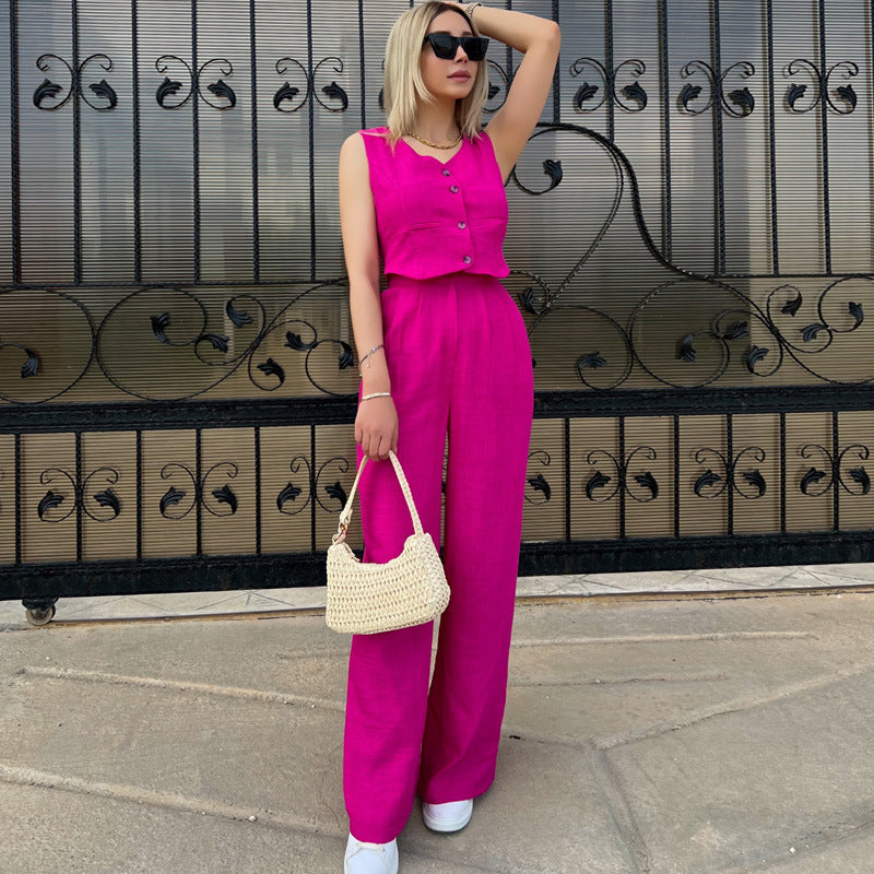 Ensemble deux pièces taille haute pour femme avec haut sans manches