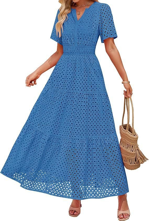 Leichtes Maxikleid für Damen mit Lochmuster und V-Ausschnitt von berg-feldt