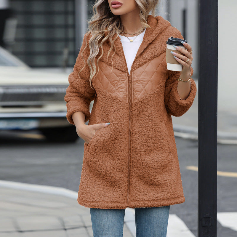Damen Oversized Teddyjacke mit Kapuze und praktischen Taschen Berg-Feldt