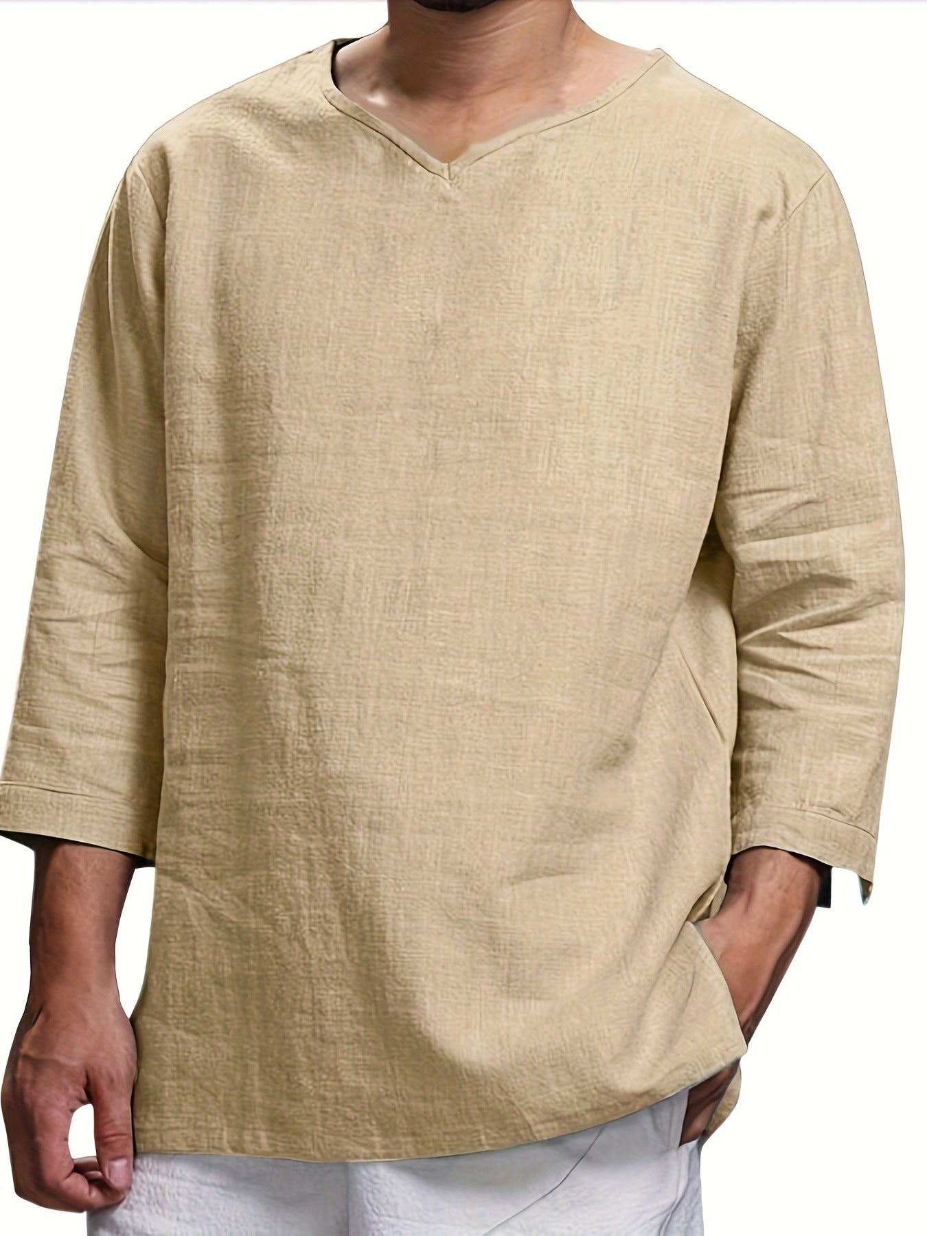 T-shirt décontracté pour hommes à manches longues avec col en V et poches latérales pratiques Berg-Feldt