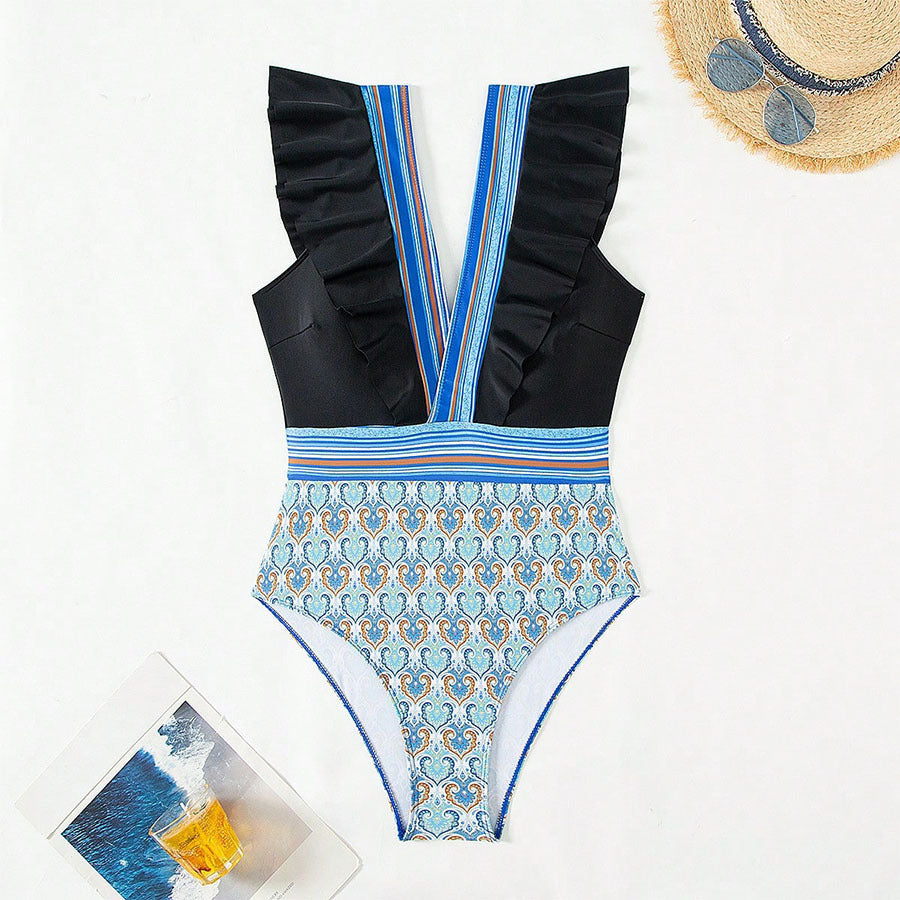Maillot de bain à volants et col en V pour femme Berg-Feldt