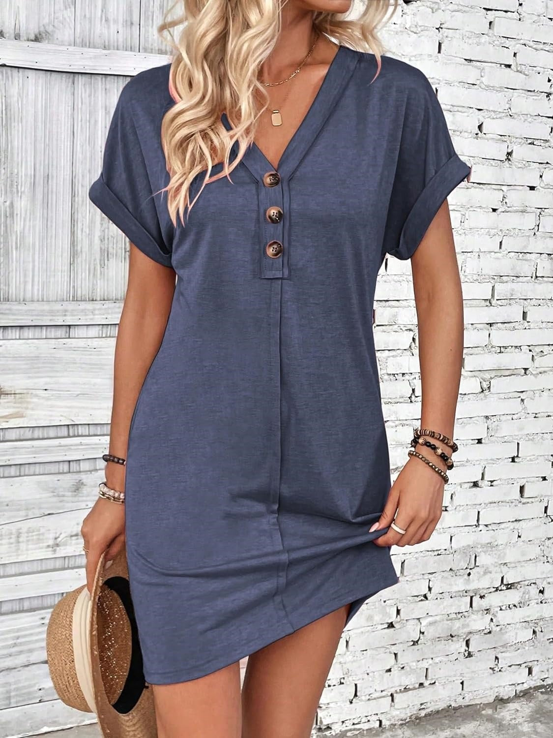 Robe chemise décontractée pour femme avec patte de boutonnage et manches retroussées de berg-feldt