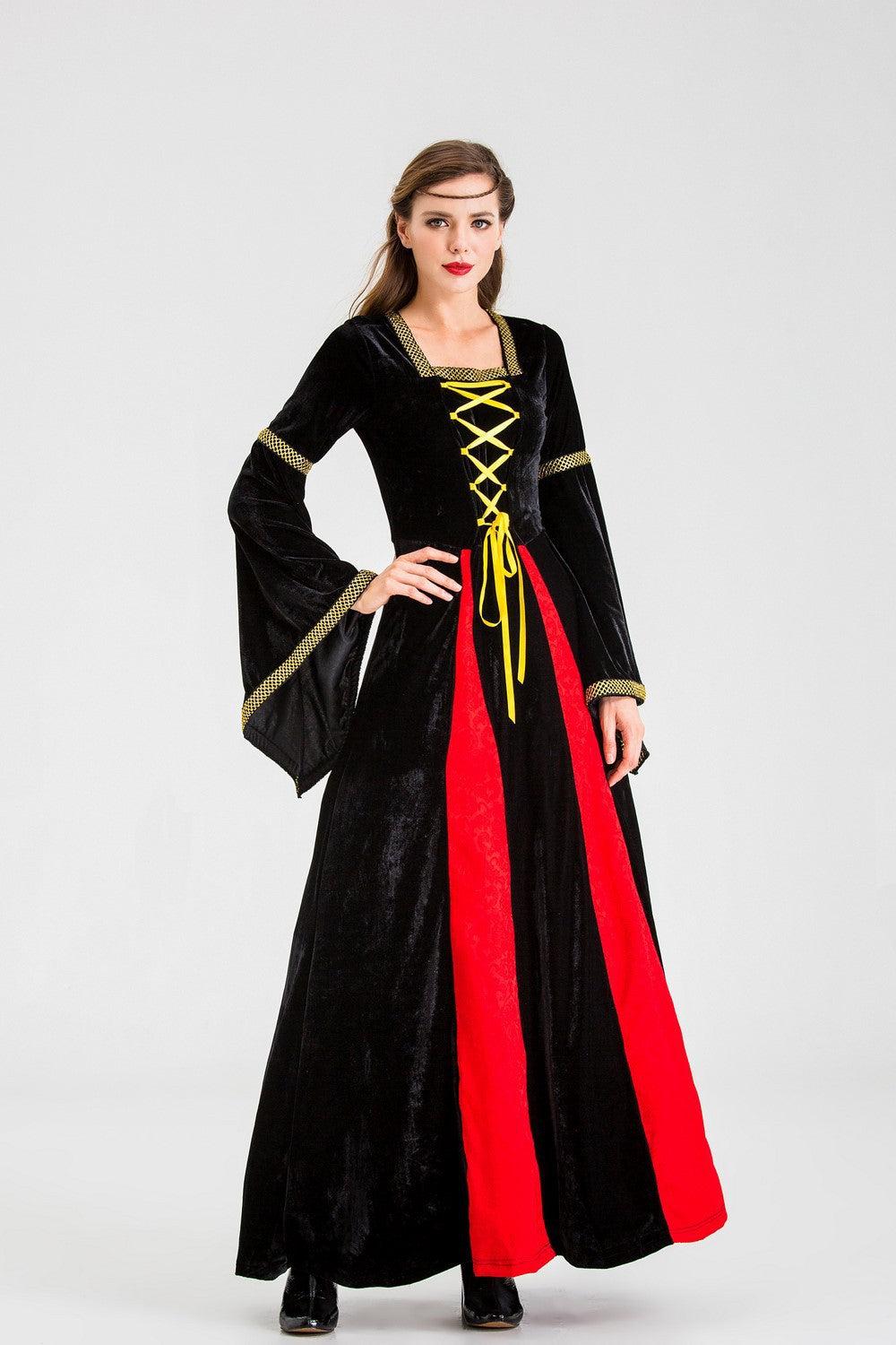 Robe de conte de fées historique pour femme avec manches longues et laçage décoratif Heidi