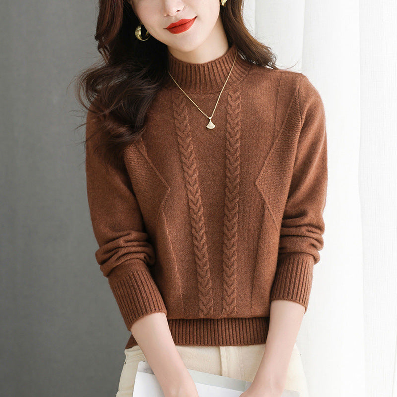 Pull en grosse maille pour femme, élégant, avec torsades et col montant Berg-Feldt
