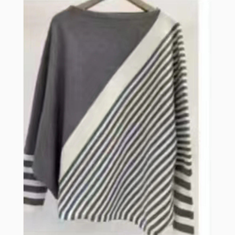 Damen Strickpullover modischer Strickpullover mit asymmetrischem Schnitt und grafischem Streifenmuster Berg-Feldt