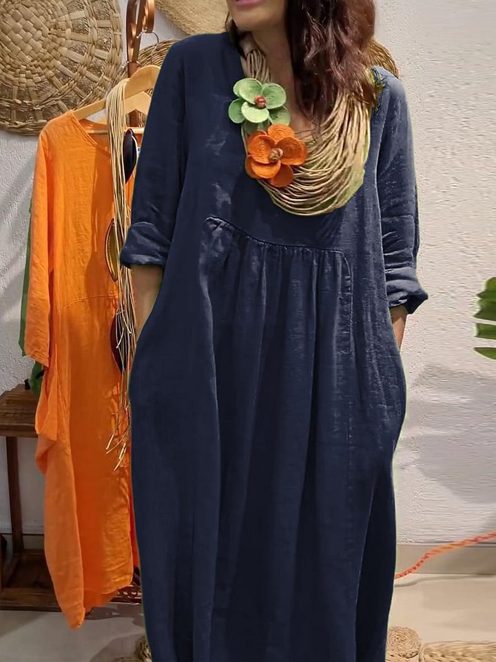 Robe longue en lin Berg-Feldt pour femme avec poches latérales