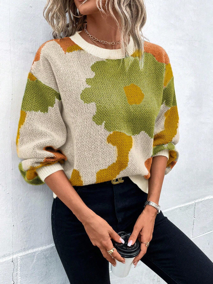 Berg-Feldt | Pullover Pullover Strickstoff Lockere Passform Rundhals Ballonärmel Gemustert