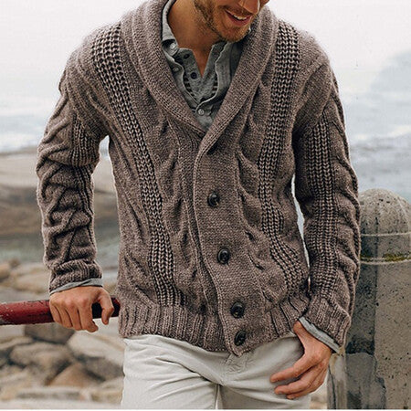 Cardigan pour homme en maille torsadée moderne avec grand col châle Berg-Feldt