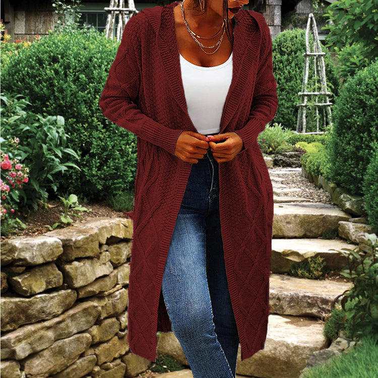 Gilet cardigan en maille à capuche avec motif torsadé de luxe pour femme Berg-Feldt