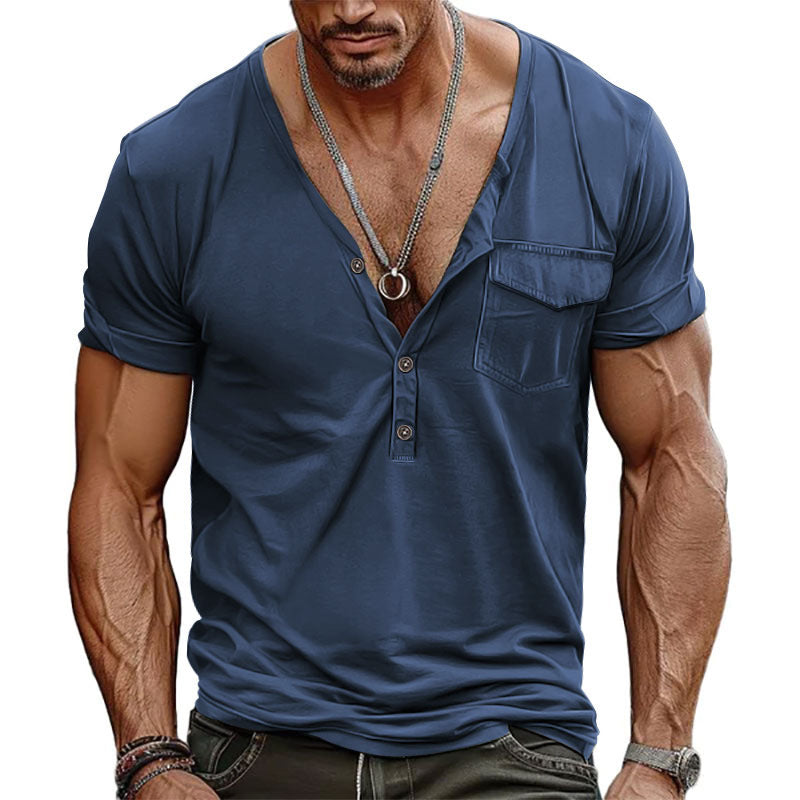 Herren Kurzarm-Henley-T-Shirt mit dekorativer Brusttasche und modernem Schnitt Berg-Feldt