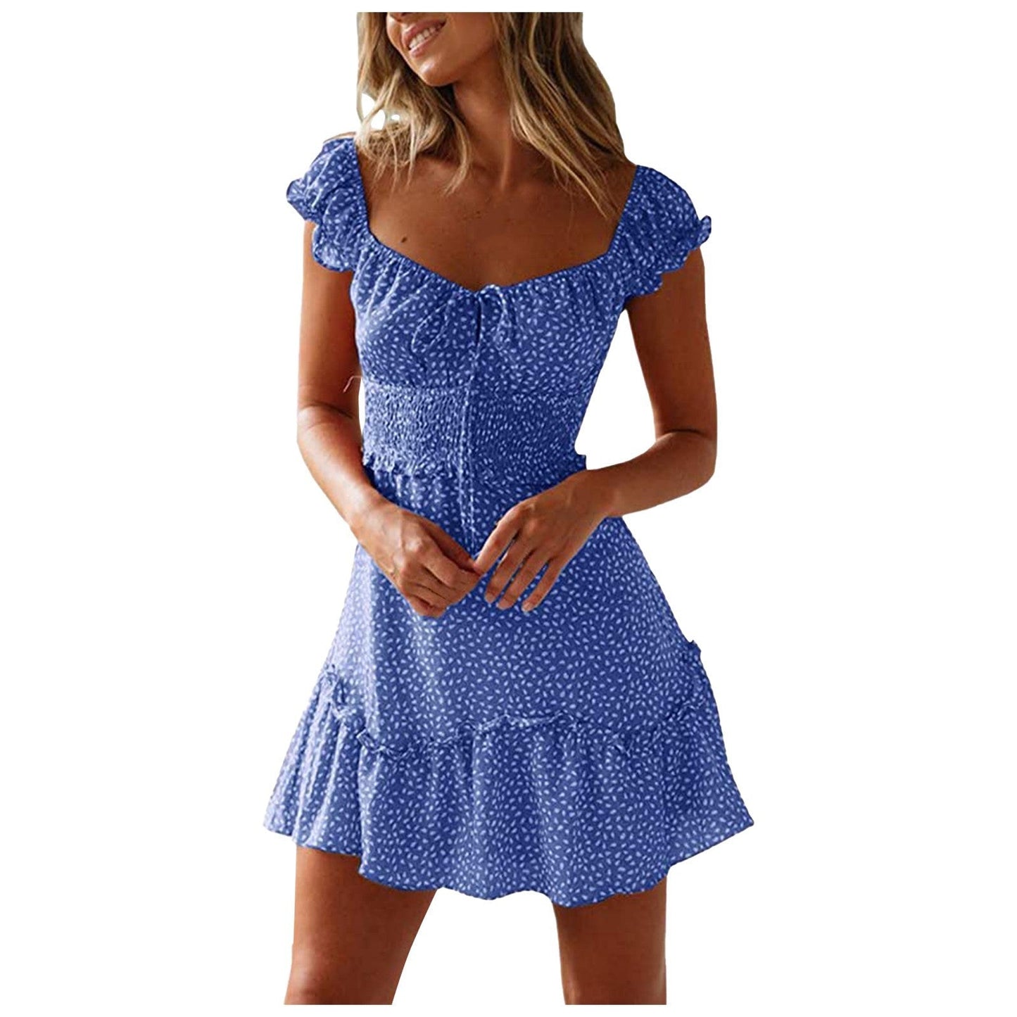 Tailliertes Damen-Minikleid mit Rüschen und luftigem Stoff von berg-feldt