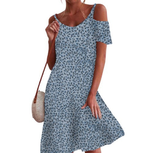 Berg-Feldt Robe florale à épaules dénudées pour femme, ajustée et évasée