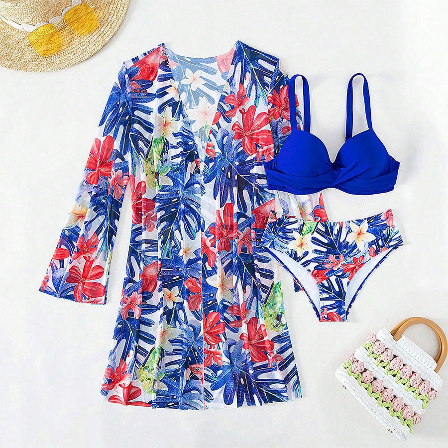 Peignoir et ensemble bikini Berg-feldt pour femmes à motif floral