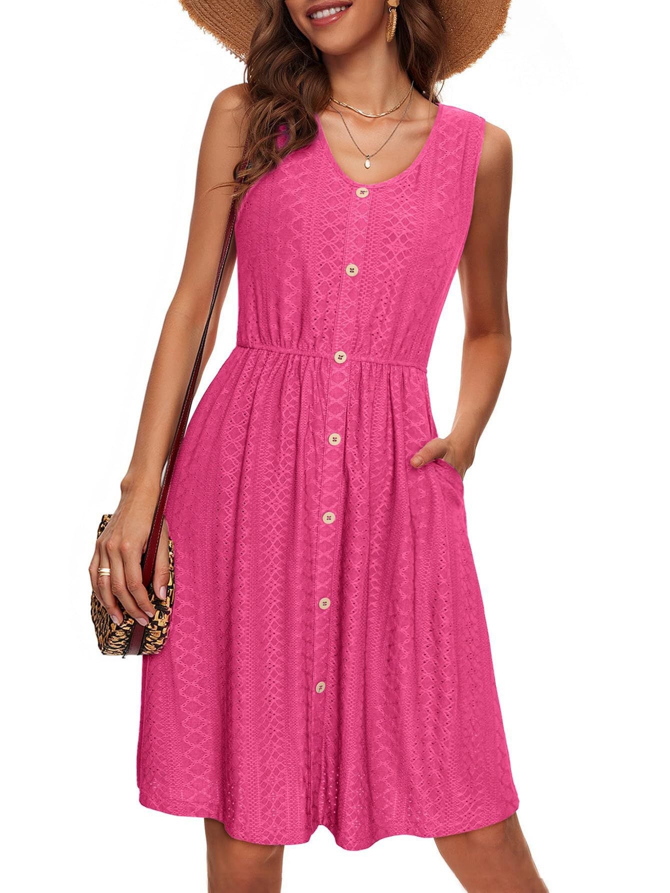 Robe d'été élégante pour femme avec boutons, texture et poches, de berg-feldt