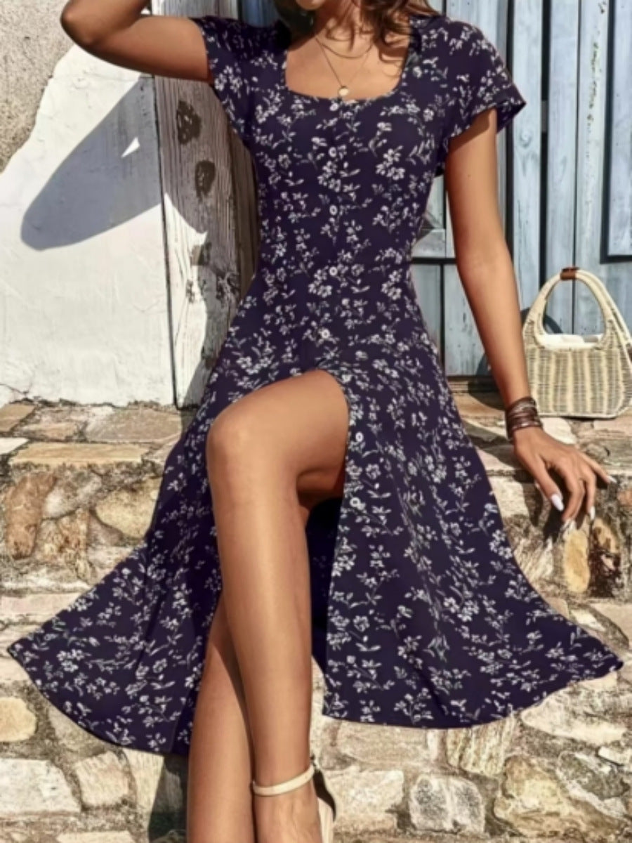 Robe midi femme à motifs floraux et patte de boutonnage Berg-Feldt