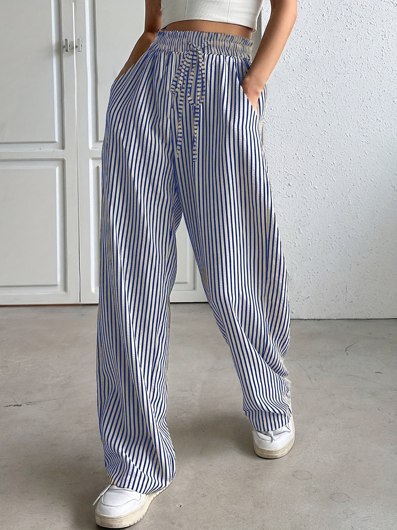 Weite Damenhose mit Streifen und elastischem Bund von berg-feldt