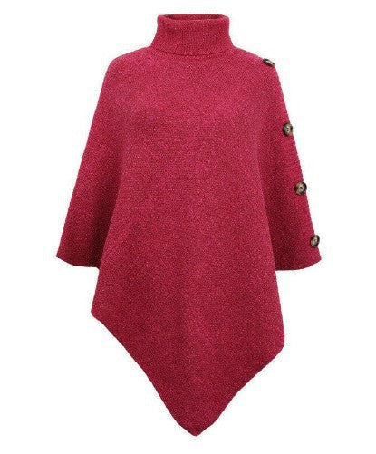 Poncho en maille pour femme avec col montant et détails de boutons décoratifs Berg-Feldt