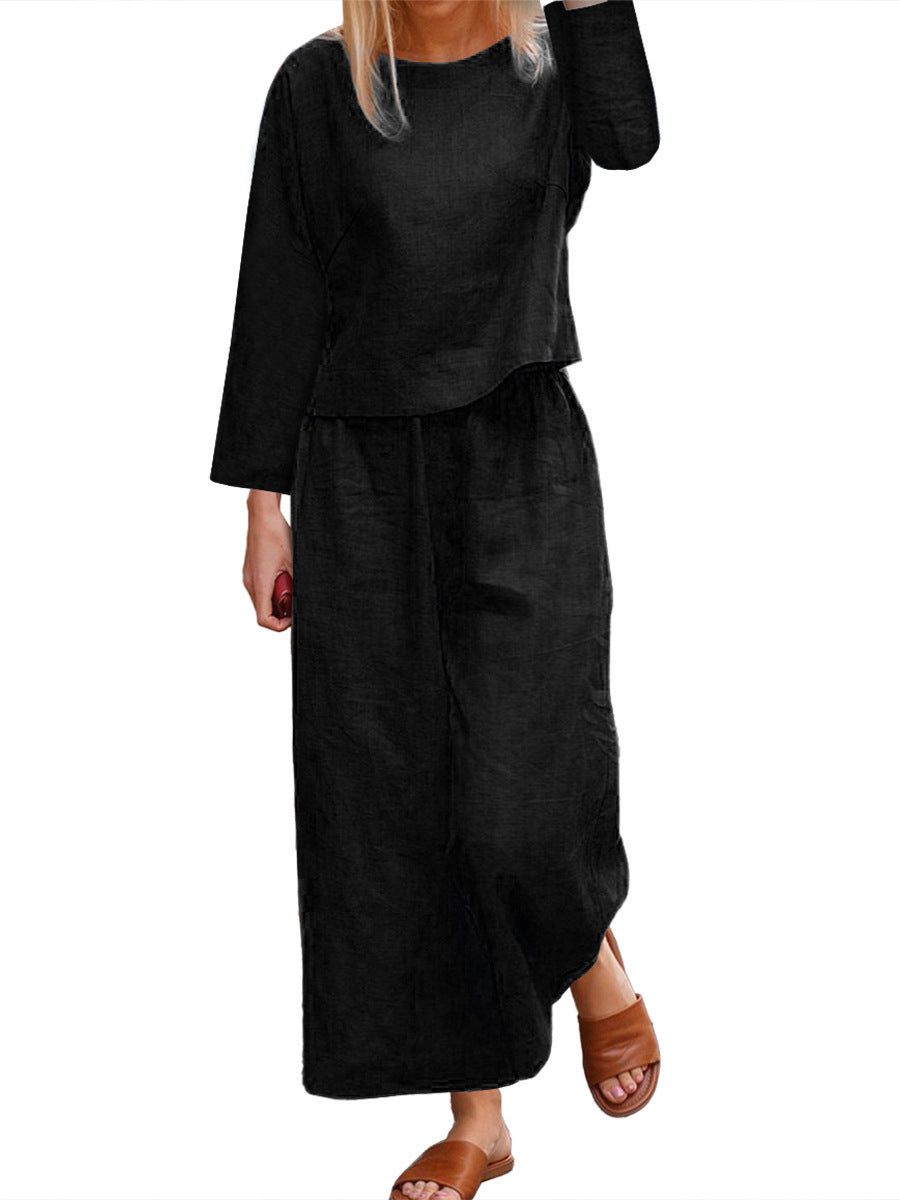 Ensemble décontracté en lin pour femme, manches longues et pantalon large Berg-Feldt