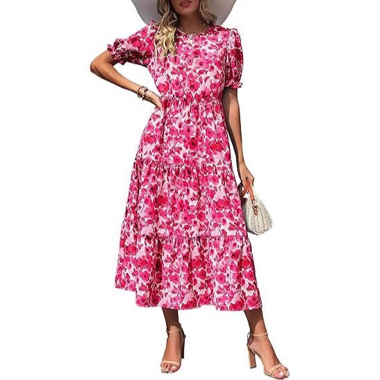 Robe mi-longue fleurie à manches larges pour femme de berg-feldt