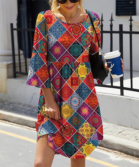 Robe trapèze décontractée pour femme avec manches cloche et motif floral, de berg-feldt