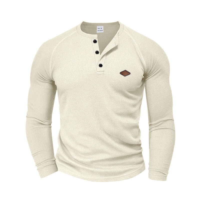 T-shirt Henley à manches longues pour homme, avec tissu texturé et patte de boutonnage tendance Berg-Feldt