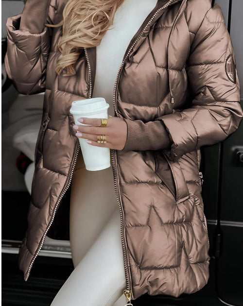 Manteau matelassé à capuche Berg-Feldt pour femme, manches longues, isolant, finition métallisée