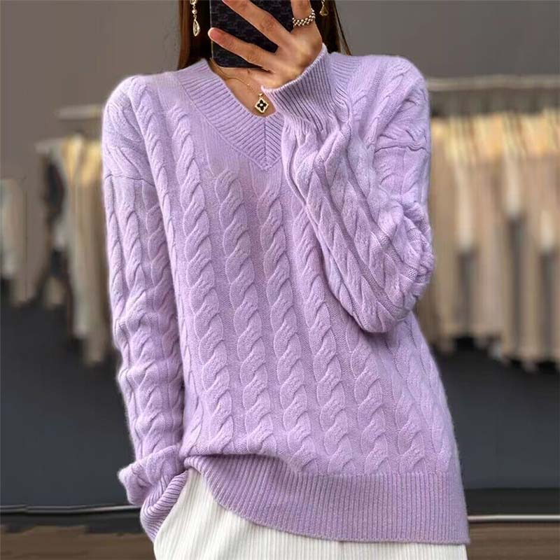 Berg-Feldt | Strickpullover mit Flechtmuster und V-ausschnitt Acryl Weich und Warm