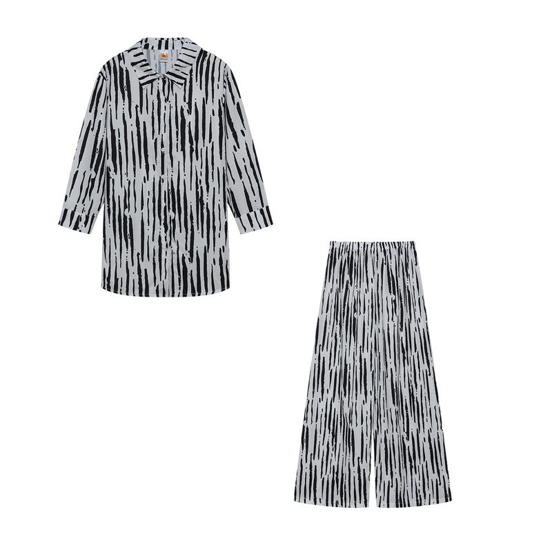 Ensemble loungewear pour femme, coupe décontractée, imprimé abstrait Champs de montagnes