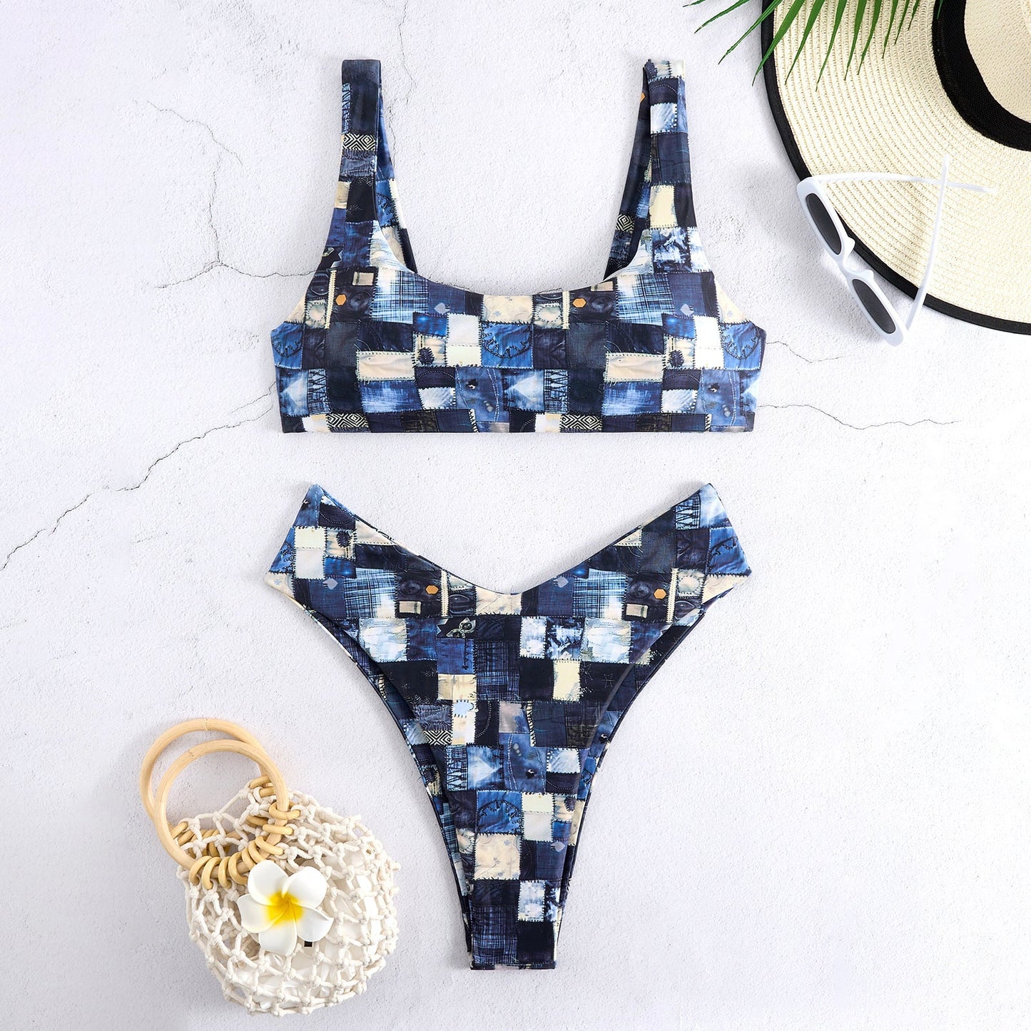Maillot de bain deux pièces pour femme, coupe haute, imprimé abstrait berg-feldt