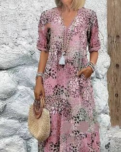 Leichtes Maxikleid für Damen mit V-Ausschnitt, Seitentaschen und 3/4-Ärmeln von berg-feldt