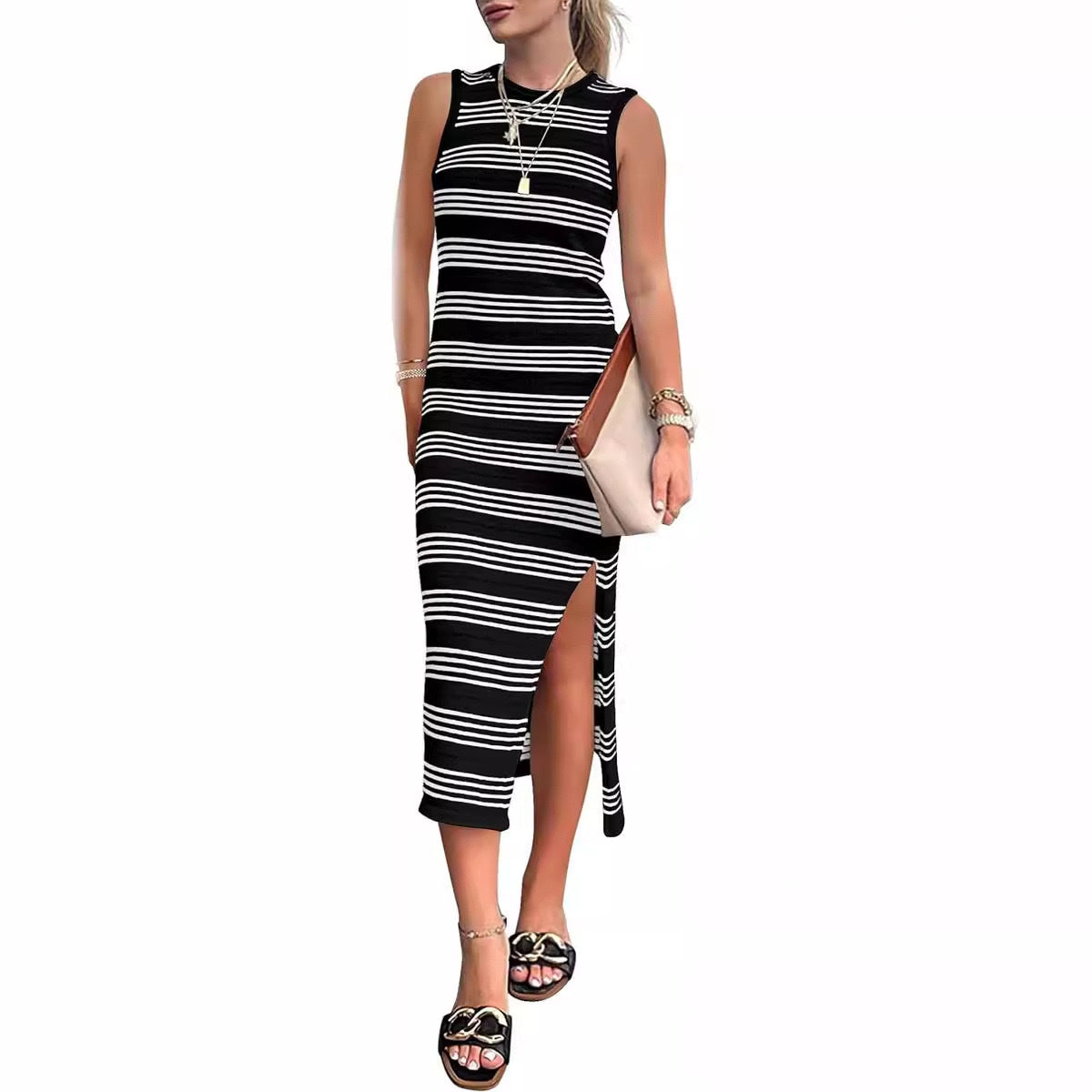 Gestreiftes Midi-Kleid mit Seitenschlitz von berg-feldt für Damen