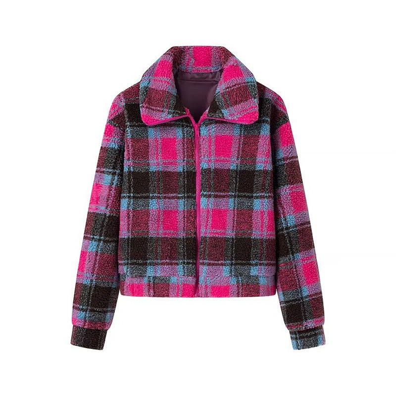 Veste courte en polaire à carreaux Berg-feldt pour femme