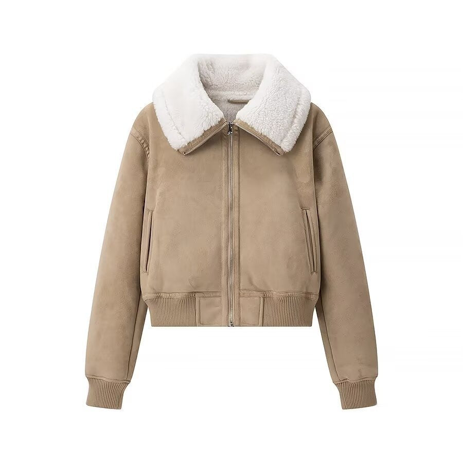 Veste de motard femme tendance en fausse fourrure style peau lainée Berg-feldt