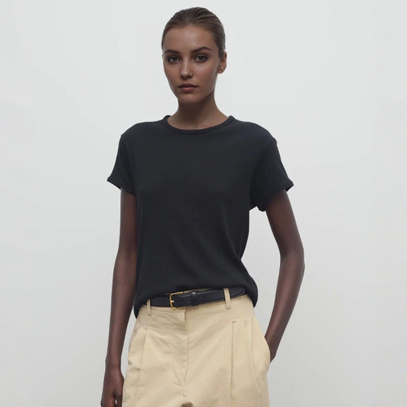 Baumwoll-T-Shirt für Damen, lässiger Schnitt, umgeschlagene Ärmel, berg-feldt