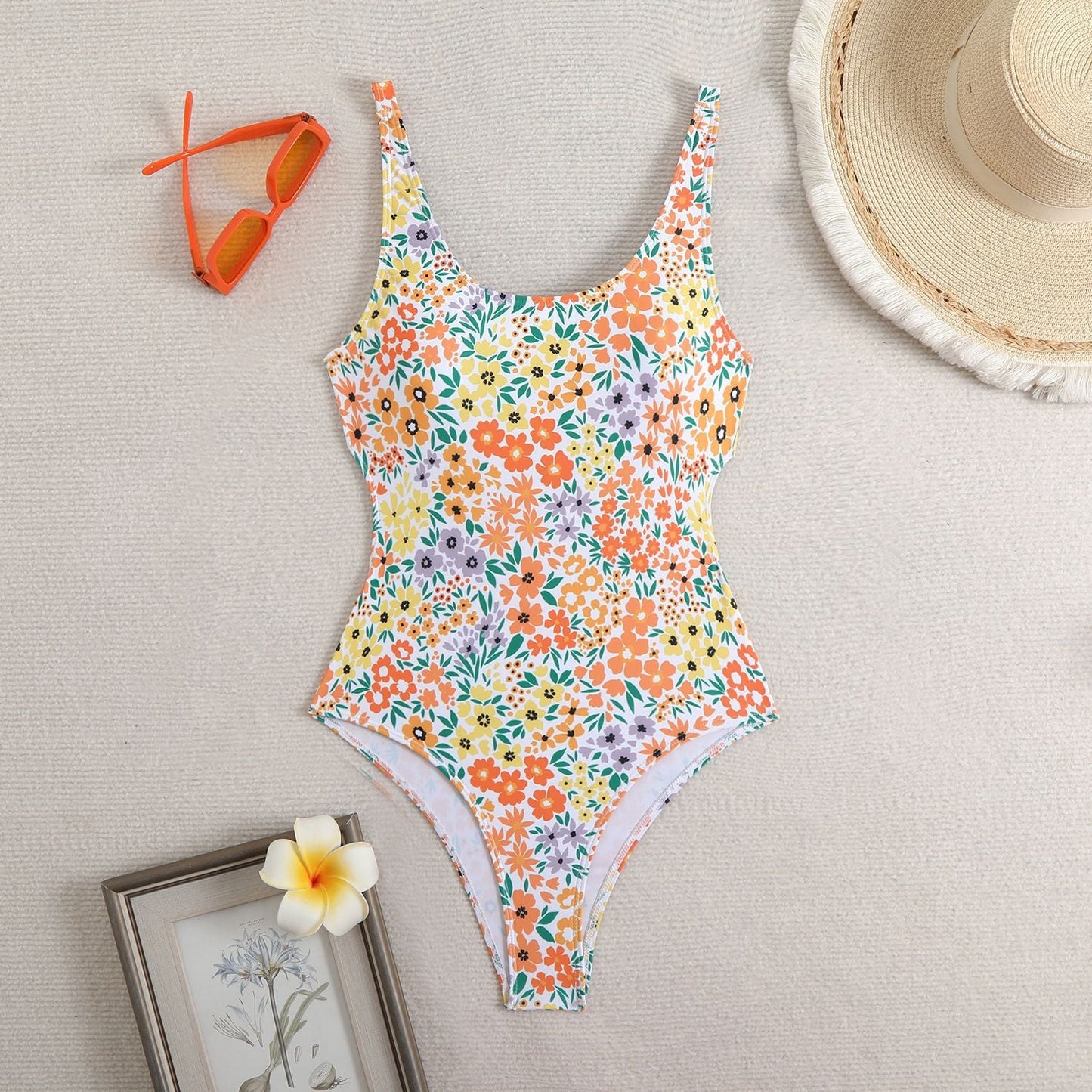 berg-feldt Maillot de bain femme, coupe haute, motif floral, 1750838522
