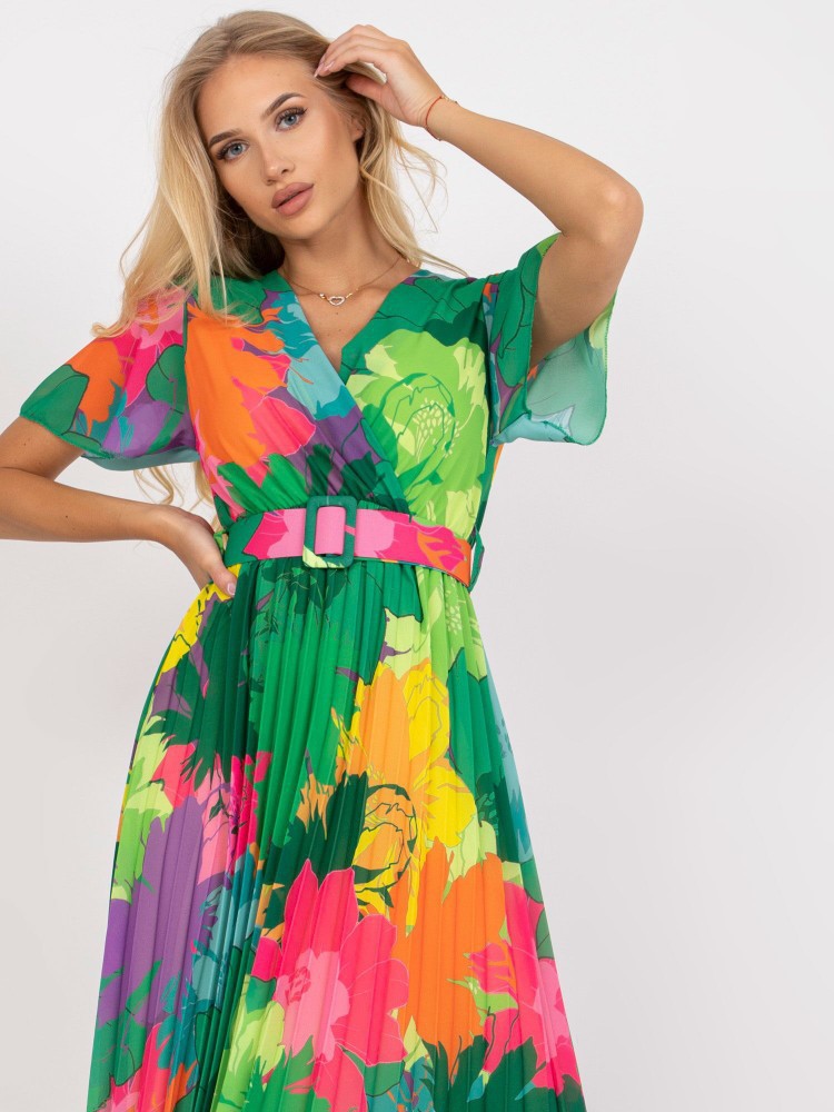 Robe longue à imprimé tropical, coupe évasée, encolure en V, manches fluides de berg-feldt