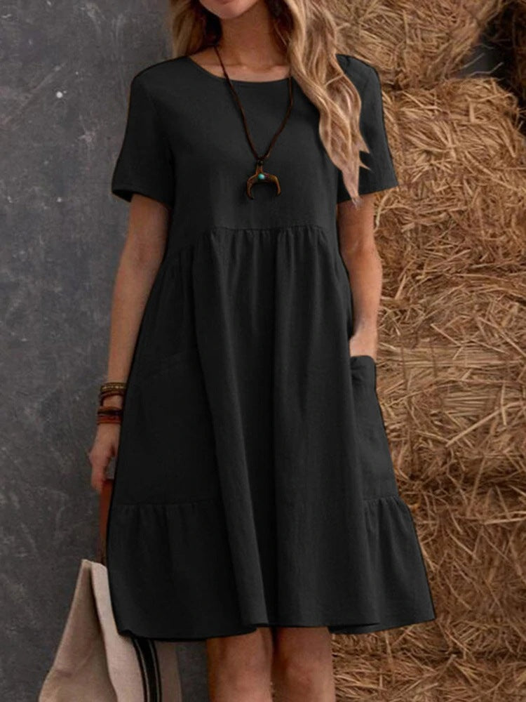 Short summer dress for women with double flounce and pockets by berg-feldt