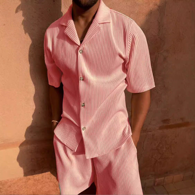 Ensemble pour homme à manches courtes en tissu côtelé respirant avec patte de boutonnage moderne Berg-Feldt