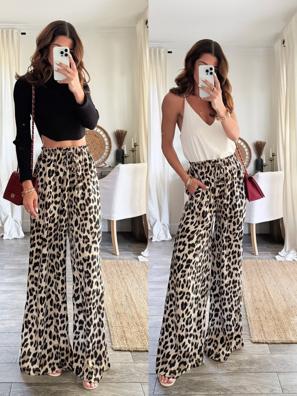 Pantalon femme Berg-Feldt taille haute, coupe large et imprimé animalier