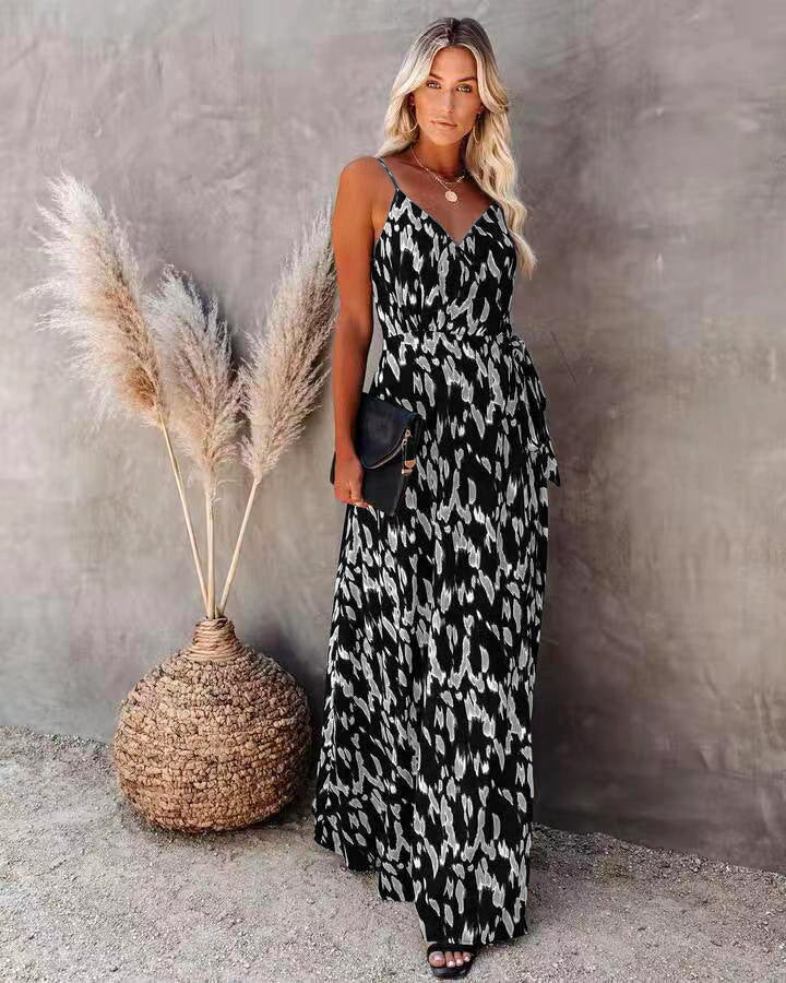 Nouvelle robe midi à fines bretelles et à imprimé floral Fudus pour femme