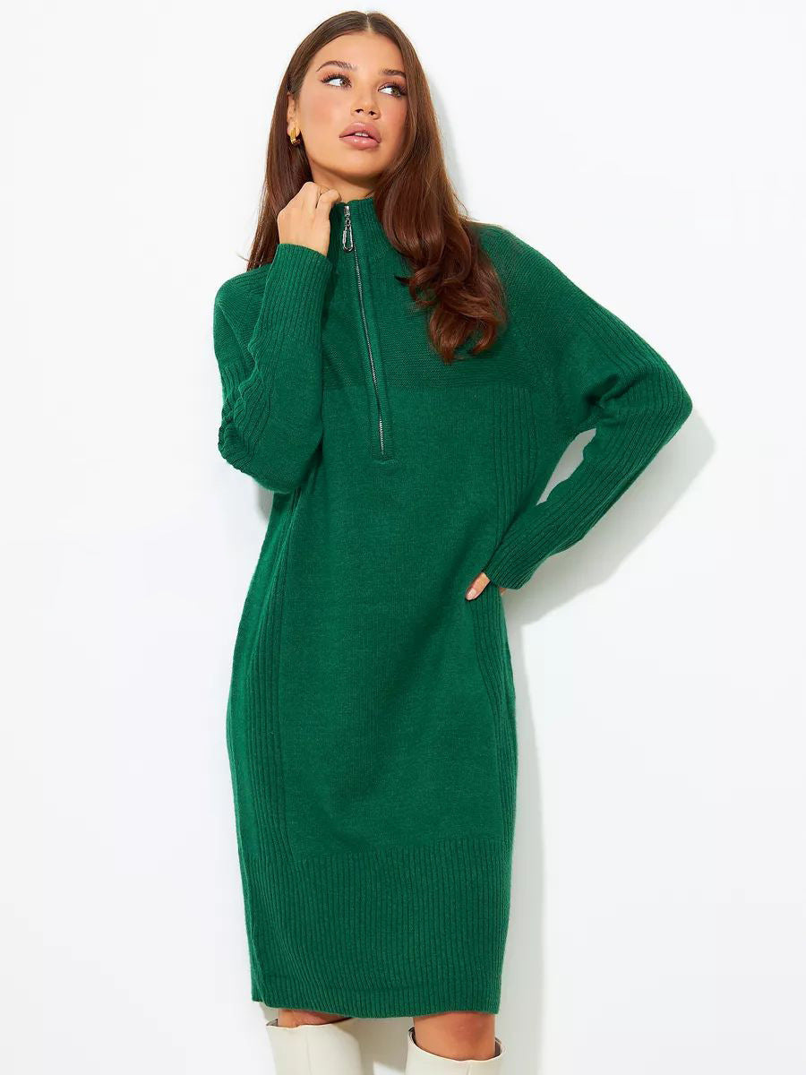 Robe en maille Berg-Feldt pour femme, col zippé court et manches raglan décontractées
