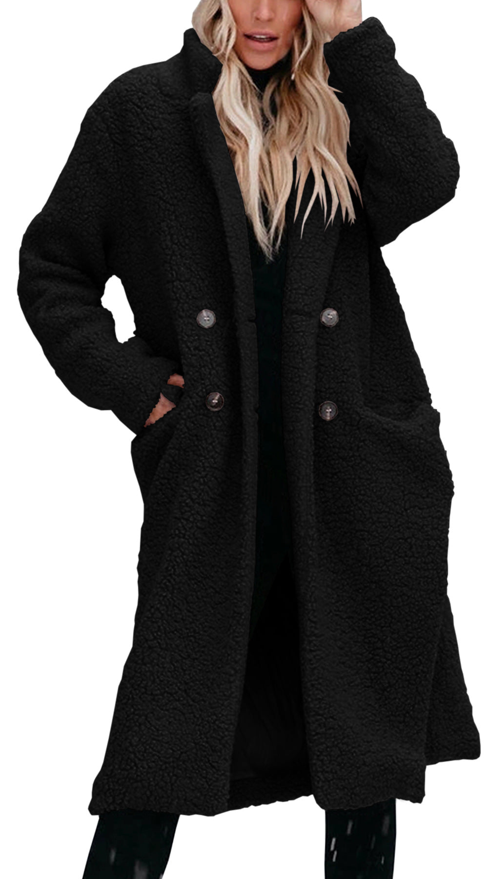 Damen Oversized Teddy-Mantel mit Knopfverschluss und praktischen Taschen Berg-Feldt