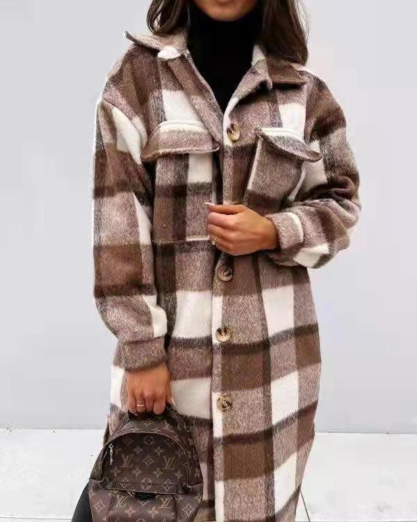 Damen-Manteau chemise oversized à carreaux avec poches pratiques Berg-Feldt