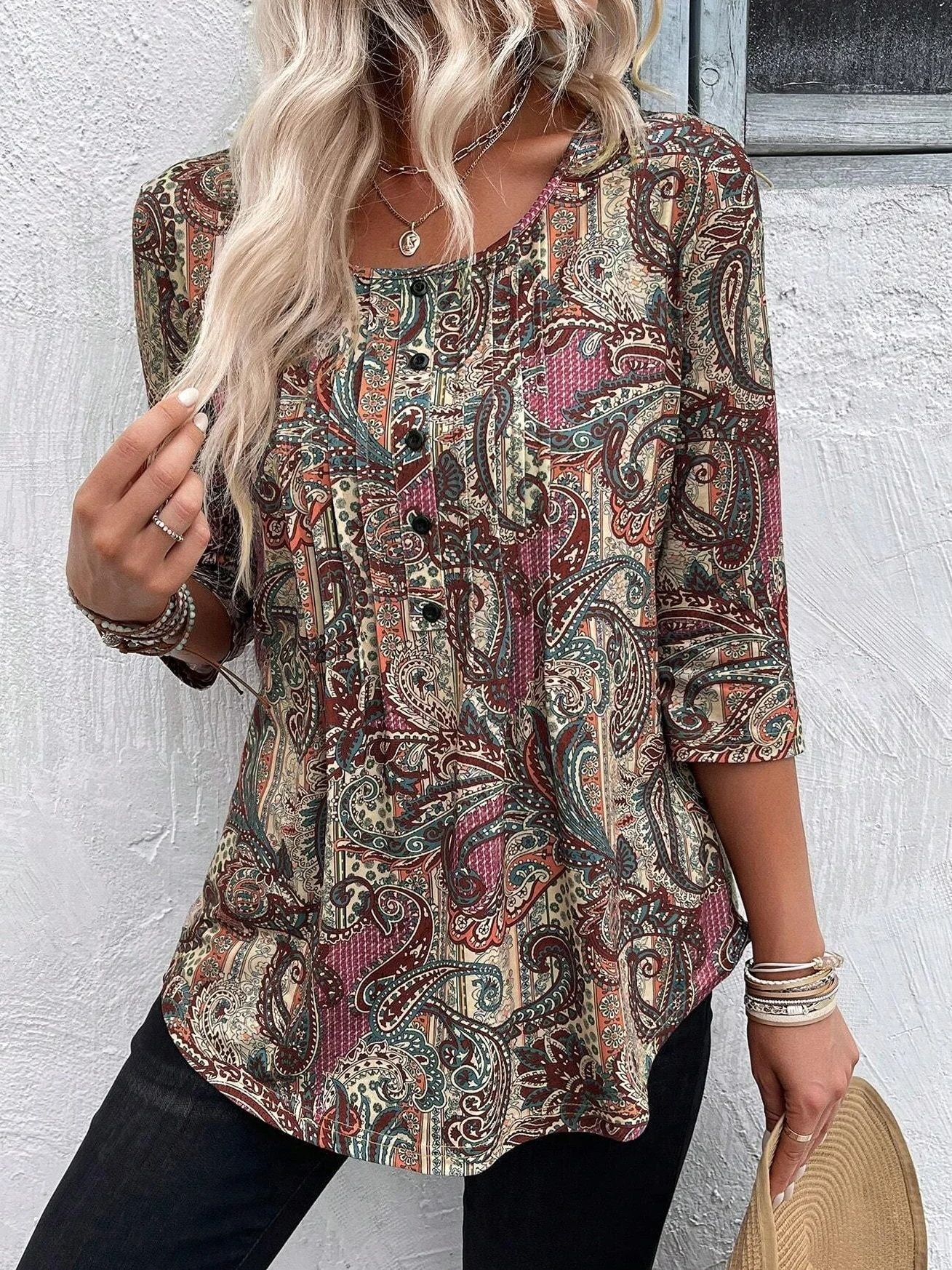 Blouse boutonnée à imprimé cachemire bohème pour femme par berg-feldt