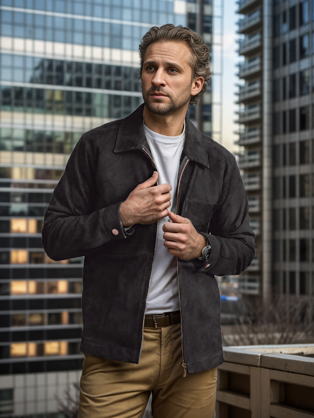 Veste en cuir suédé élégante et décontractée pour homme avec col montant Berg-Feldt