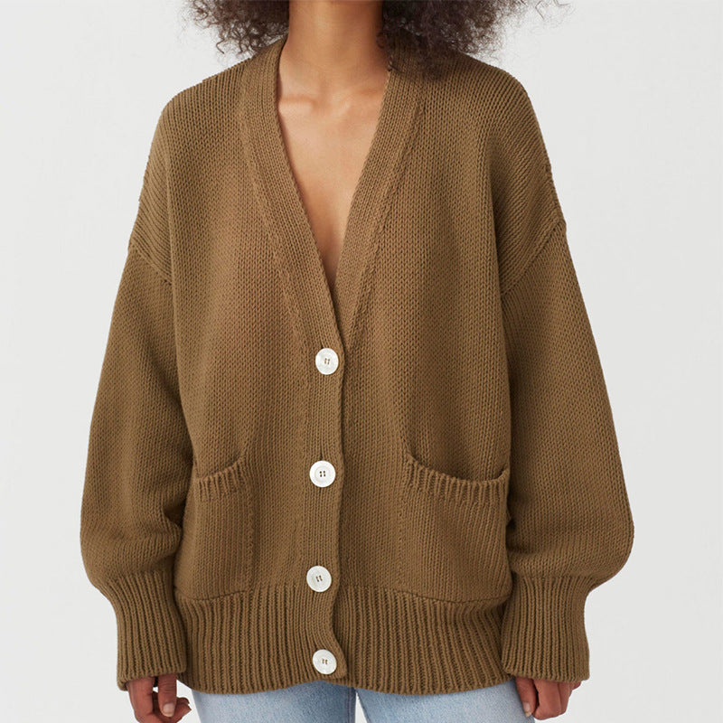 Damen Oversized Strickjacke mit Taschen und V-Ausschnitt Berg-Feldt