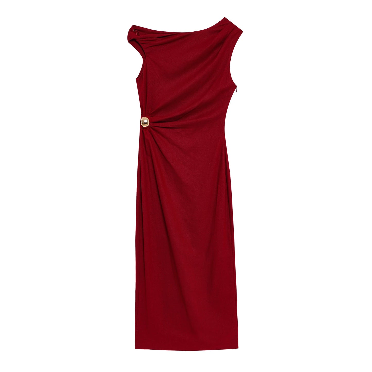 Maxikleid für Damen, einseitig drapierter Schulterbereich, mit dekorativem Knopfdetail von berg-feldt